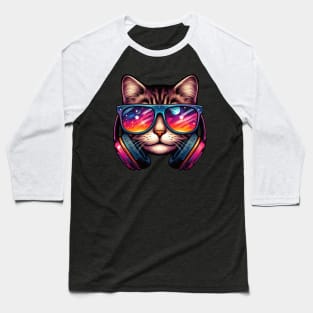 Cat Sunglasses Galaxy Baseball T-Shirt